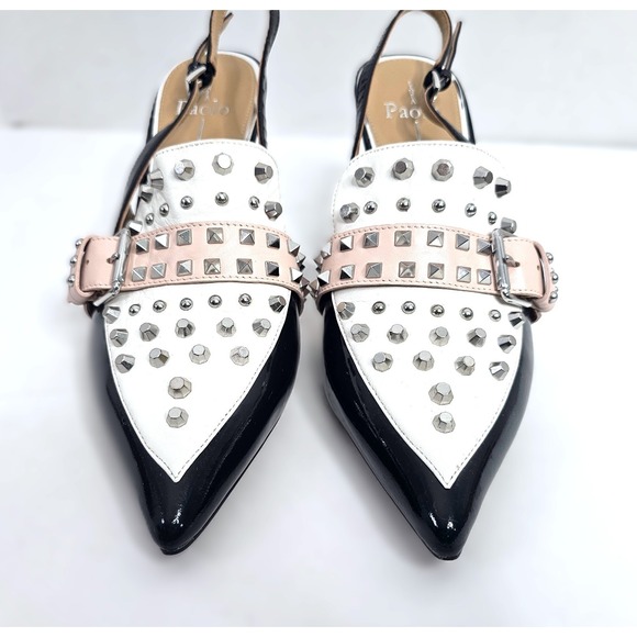 Linea Paolo Slingback‎ Studded Heels Rare Pumps Black White Pink Shoes Size 9.5 - Picture 3 of 10